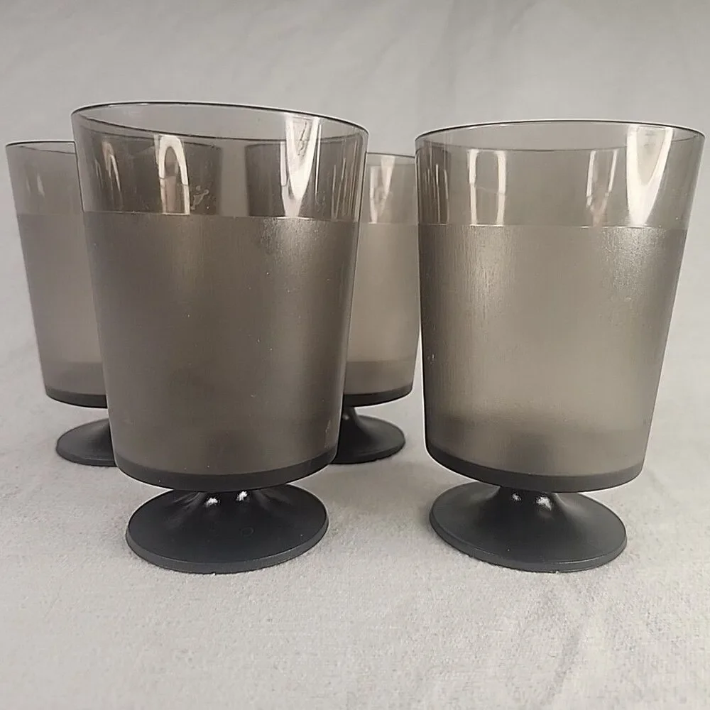 Cups Accalac Plastic Pedestal Smoked 4 Set David Douglas Vintage MCM Very Rare